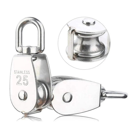 8 Pack Stainless Steel Cable Pulley Wheel Set For Lifting, 25mm M25 single pulley block with swivel rope wheel