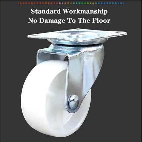 Hella Tough Eight Piece Heavy Duty Casters With Secure Locking Brakes And Smooth White Plate Mount Wheels Optimized For Furniture That Glides Like A Charm Today white wheel caster with silver plate mount and locking mechanism.