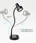 Dimmable LED Desk Lamp With USB Charging Port 5V 2A Full Range Dimming Flexible Gooseneck Table Lamp For Office Or Bedside Vintage Black