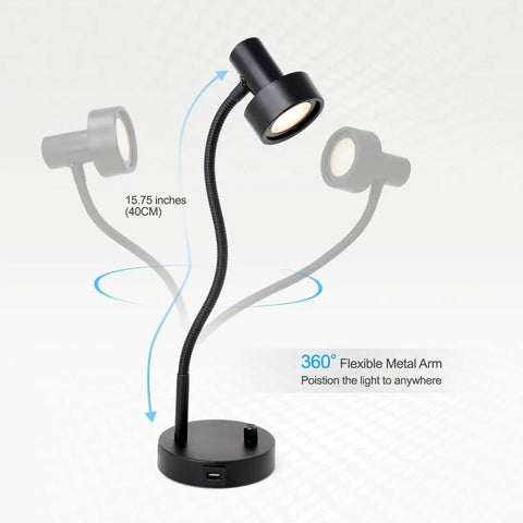Dimmable LED Desk Lamp With USB Charging Port 5V 2A Full Range Dimming Flexible Gooseneck Table Lamp For Office Or Bedside Vintage Black