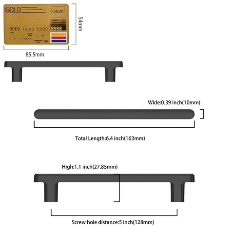 Matte Black Cabinet Pulls Set Of 10 5 Inch Hole Center Drawer Handles For Kitchen Cabinets And Bathroom Vanities Zinc Alloy Hardware ZH0065, dimensions illustration