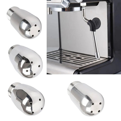 Stainless Steel Coffee Machine Nozzle Head With Four Hole Tip For Frothing Milk, shown on espresso steam wand