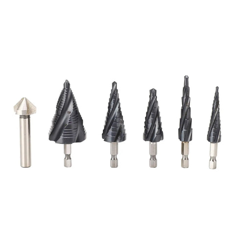 Omquot Premium Step Drill Set With High Hardness M35 Cobalt 4 Flute Pagoda Bits For Cutting Stainless Steel And Hard Metal Perfect For Electric Drill Pros Who Need Fast Smooth Chips And Tough Grip!, 6 bits on white