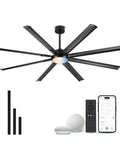 84 Inch Industrial Ceiling Fan With Light For Covered Outdoor Spaces, Alexa Compatible, with remote and app controls displayed
