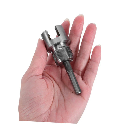 Gatuida 2pc Dual Function Pipe Threader Tool Set For Pvc And Plastic Pipes in hand, showcasing sturdy carbon steel construction, precise threading.