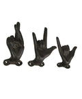 Set Of 3 Hand Gesture Wall Hooks, Super Handy Rustic Cast Iron Decor, 4 Inch Hella Tough Metal Coat Rack For Keys Jewelry Pet Leashes And Towels Inside Your Favorite Room - unique cast iron hand designs.
