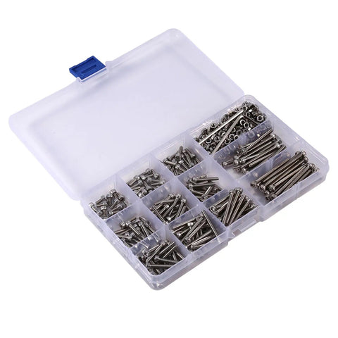 Hardcore 440 Piece 304 Stainless Steel Hex Head Socket Screws And Nuts Assortment Kit M3 Metric Bolts in organizer case