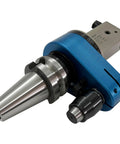 Top Shelf Er11 90 Degree CNC Angle Head Adapter For Milling Machines Featuring Bt50 Taper And 5000 Rpm Dead Accurate Performance With Beast Mode Rigidity And Killer Cut Speeds with blue finish and silver stainless steel.