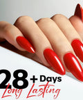 Red polished nails showing Red Gel Nail Polish 15ml HEMA Free Neon Summer Soak Off UV Gel Long Lasting 28 Days DIY Manicure Kit