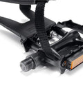 Close-up of Toe Clip Bike Pedals With Straps For 9 Sixteenth Inch Axles Universal Fit No Slip Grip Durable Lightweight Alloy And Resin