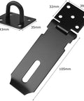 Stainless Steel 4 Inch Door Hasp Latch Lock With Fixing Screws Black Gate Hasp for External Doors and Cabinets, dimensions shown