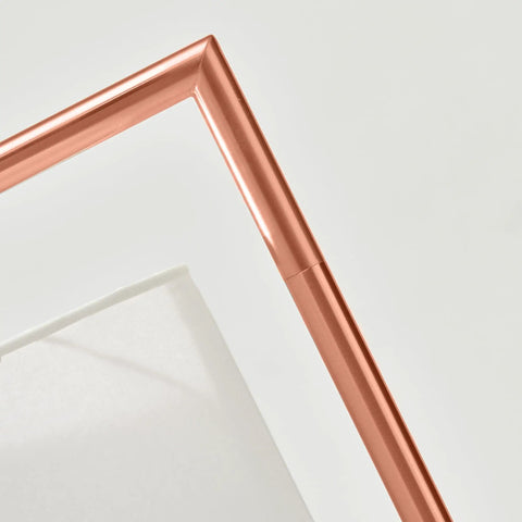 Close-up of rose gold corner arc in Montage Modern LED Floor Lamp for Living Rooms and Offices Tall Standing Corner Pole Lamp for Bedroom Reading