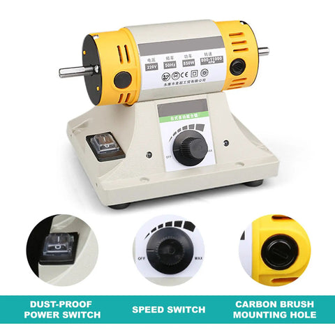 Powerful 850 W Bench Grinder And Polisher Machine With Adjustable Speed 800 To 11000 RPM For Rock Lapidary Projects. Close-up of control panel.