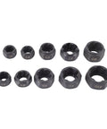 Top Notch 10 Pc Nut Remover Extractor Set 9 To 19mm Impact Socket Kit Built From Heavy Duty No 45 Steel With Reverse Helical Grooves To Yank Out Stripped Damaged Screws And Studs Fast For Any Auto Job. 10-piece steel extractor sockets 1-10