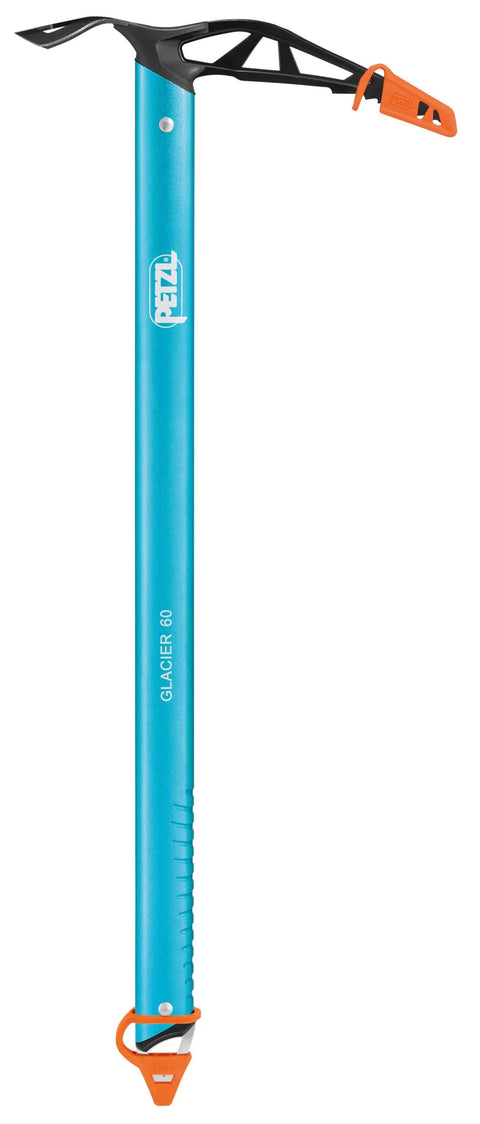 Glacier Ice Axe 50 cm Light Blue 2025 Model Bombproof Lightweight Ice Tool With Tapered 3 mm Pick, angled view