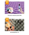 Real Deal Self Adhesive Soundproofing Foam Panels Silence Background Noise On Walls And Cars Straight Up Heavy Duty Egg Crate Acoustic Insulation Flame Resistant Yellow. Demonstrating sound reduction measurement and flame resistance.