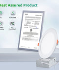 Sixteen Pack 6 Inch LED Recessed Lighting With Junction Box 6000K Daylight White 1100 Lumens 12 Watt Equivalent To 110 Watt Dimmable Can Killer Downlights IC Rated ETL Certified displayed with certification documents and labels