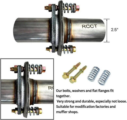 Universal 2.5 Inch Exhaust Flex Joint Repair Kit With Integrated Flange And Spring Bolts shown with bolts and springs
