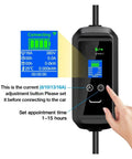 Rock Solid Portable EV Charger 11KW 16A App Controlled GBT EVSE Station display screen showing connection settings and time adjustments.