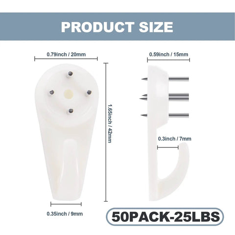 Product dimensions for 50 Piece Picture Hanger Kit With Heavy Duty Hooks For Stucco Concrete And Hard Walls No Drilling Needed