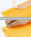 Yellow Kraft Bubble Mailers 25 Pack Self Sealing Padded Envelopes 10.5 By 16 Inch Outer Size with tamperproof seal