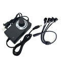 Adjustable 12V DC Fan Power Supply with splitter cable, dial, and four connectors for PC fans; powers 3/4-pin fans, 36W output.