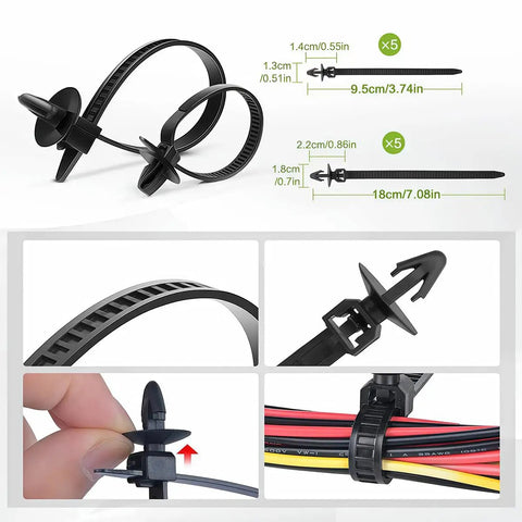 Heavy Duty Car Bumper Retainer Clips Set With Removal Tool Compatible With Buick Encore GX Flexible Nylon Body Panel Fasteners, 5 pcs, black, 9.5cm and 18cm