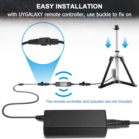 Black 12V 5A power adapter for a linear actuator system with inline controller module