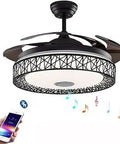 42 Inch Invisible Ceiling Fan With Light And Remote Control Bluetooth Chandelier Style With Retractable Blades, music notes