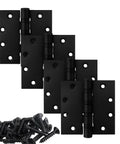 Door hinges, 4-inch, black finish with screws; heavy-duty ball bearing, square-corner, 4-pack.