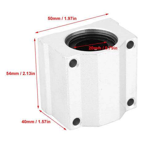 Beefy Heavy Duty Linear Motion Ball Bearing Slide Block Sc20uu 20mm Aluminum Alloy Rail Support, showing dimensions and design.