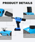 Heavy Duty Brushless Electric Rivet Gun With Hella Quiet Motor Fits Power Drills And Screwdrivers Aluminum Alloy Pop Riveter closeup of handle and features.