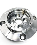 Pro Tek 48296 G3 Wood Lathe Chuck Kit with nickel plated chuck visible from top angle showing dovetail serrated profile