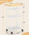 Super Smooth Rollin 4 Tier Microwave Cart With Gotta Have Storage For Coffee Bar Printer Stand Or Kitchen Counter Easy Glide Wheels dimensions with white metal and wooden top.