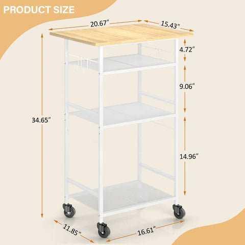 Super Smooth Rollin 4 Tier Microwave Cart With Gotta Have Storage For Coffee Bar Printer Stand Or Kitchen Counter Easy Glide Wheels dimensions with white metal and wooden top.