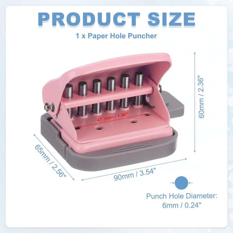 Six Hole Paper Punch One Quarter Inch Metal Hole Puncher For Office And Home Punches Up To Five Sheets Sturdy All Metal Construction Pink Color