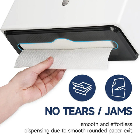 Heavy Duty 200 Sheet Multifold Paper Towel Dispenser With Easy No Drill Wall Mount Premium Abs Plastic White Build, smooth dispensing