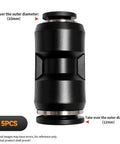 12mm To 10mm Pneumatic Push To Connect Fittings, Straight Reducer Union Coupler, Black Plastic And Stainless Steel Quick Connect Hose