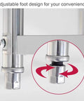 Close-up of adjustable foot design for the Top Grade Rust Proof Stainless Steel Shelving System With Four Tier Heavy Duty Storage Rack.