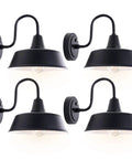 10 Inch Dome Gooseneck Outdoor Barn Light With Dusk To Dawn Sensor Black Exterior Wall Mount Porch Lighting Energy Saving Auto On Off 4 Pack