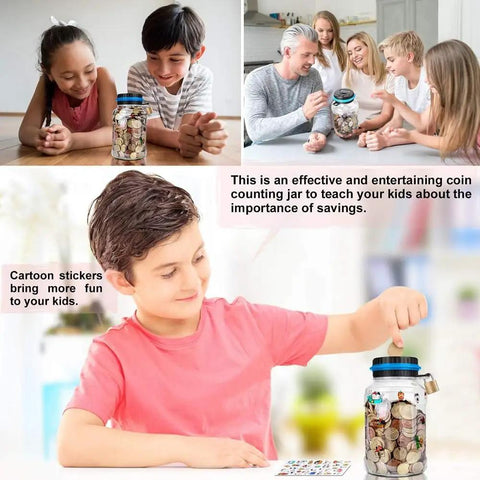 Kids using Green Digital Coin Counter Money Bank With LCD Display, 1.8L ABS Jar, Battery Operated Wide Mouth Savings Jar