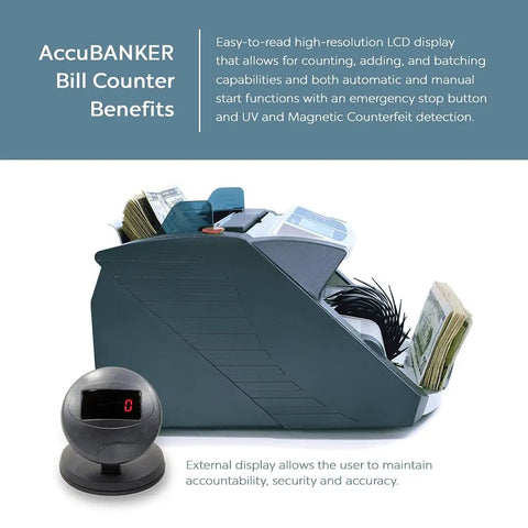 Commercial Grade Money Counter With Ultraviolet And Magnetic Counterfeit Detection, 200 Bill Hopper, Easy To Read LCD Display