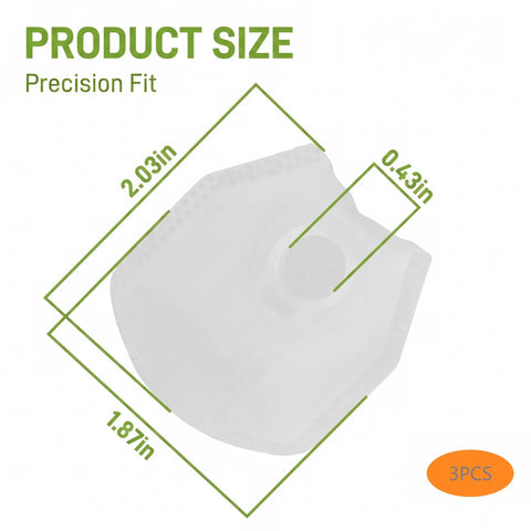 3 Pack Fuel Pump Strainer Filter Replaces Part Numbers 49040 0717 0718 0719 0033 0034 For Kawasaki Teryx 750 size dimensions measuring 2.03in x 1.87in x 0.43in.