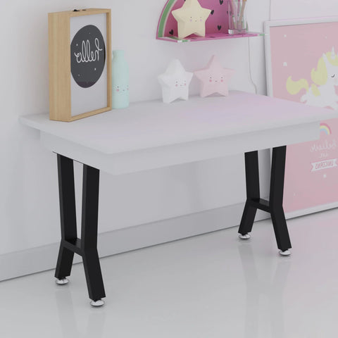 YCCO black metal table legs, 15-inch, H-shaped, 2-pack, shown attached to a white table