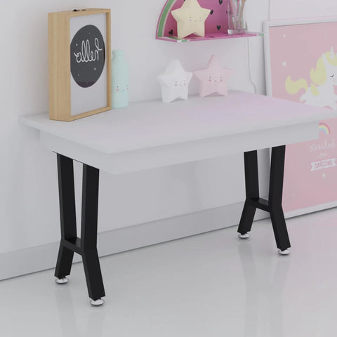 Heavy Duty Industrial Metal Table Legs 28 Inch High 23.6 Inch Wide Set Of 2 With Adjustable Feet Black Z Shape Desk And Coffee Table Legs Built To Last For Dining And Office Furniture Leveling attached to a desk in a children's room
