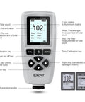Mil Thickness Gauge With Fe NFe Dual Probe 0 to 2000 Um Coating Thickness Meter With Backlit LCD Display Stores Up To 320 Readings When Off Power, 4 Groups, User Friendly Visual Interface For Paint, Automotive, And Coatings. grey coating thickness gauge with backlit LCD, dual probe, and control buttons
