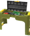 Garden Kneeler And Seat With Storage Compartments, Heavy Duty 255 Lbs Capacity, Cushioned Knee Pad, shown with open tool storage