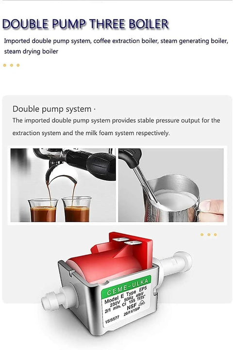 All In One Espresso Maker With Built In Grinder And Milk Frother For Home Baristas, Stainless Steel Design, Double Pump System