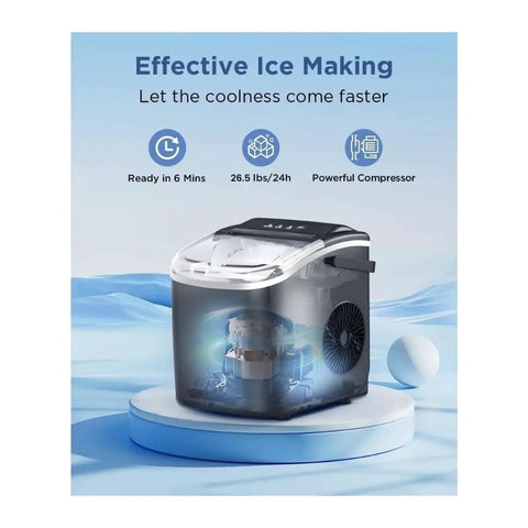Portable Countertop Ice Maker With No Sweat Self Cleaning Generates Nine Gentle On Teeth Cubes In Just Six Minutes, powerful compressor view.