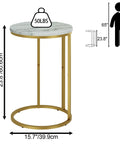 Marble Top C Shaped End Table With Gold Metal Frame dimensions, showing 15.7in diameter and 23.8in height for small spaces